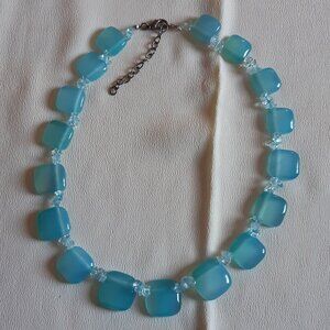 Vintage Brazilian Blue Chalcedony 18" Necklace and Earrings Set